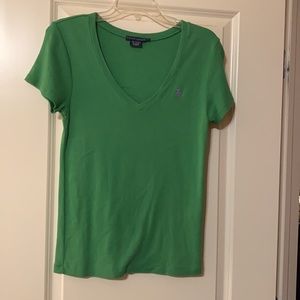Ralph Lauren Green V-Neck Knit Tee Size Large